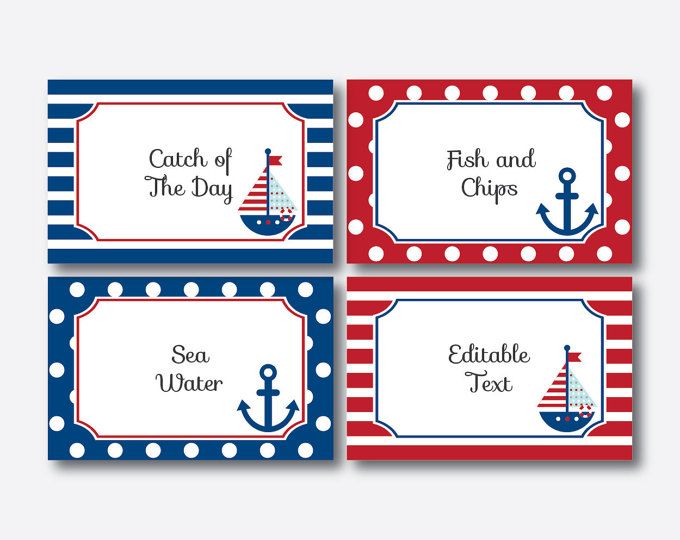Instant Download, Editable Nautical Food Labels, Food Tags, Buffet Cards, Nautical Decoration ...
