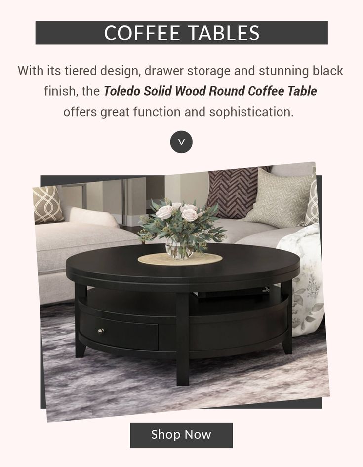 Toledo Solid Wood Black Modern Round Coffee Table In 2021 Toledo Solid Wood Black Modern Round, Solid Wood Round Coffee Table With Storage