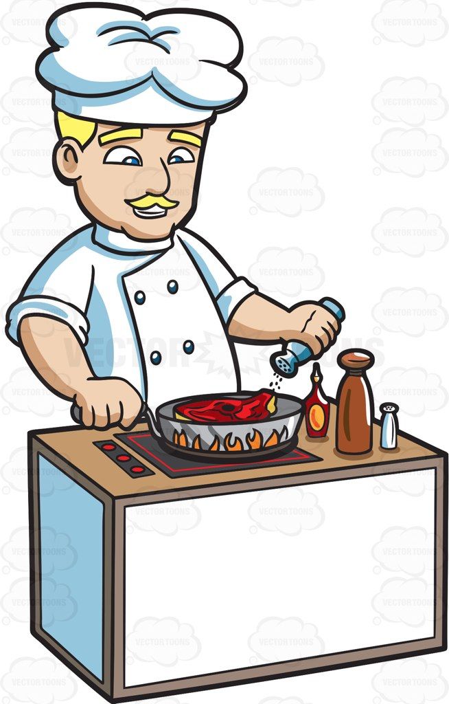 A chef cooking a steak #cartoon #clipart #vector # ...