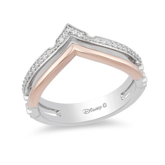 Enchanted Disney Aurora 1 10 Ct T W Diamond Crown Stacked Ring