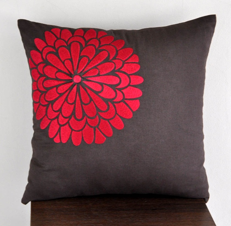 Red Flock Flower, Throw Pillow Cover 18 X 18, Decorative Pillow For Couch, Red Flock Flower, Throw Pillow Cover 18 X 18, Decorative Pillow For Couch,