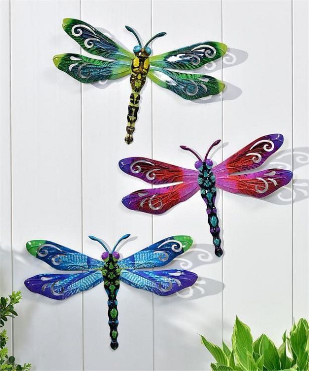 3 Metal Dragonflies Garden Wall Home Decor Gardenart Dragonfly Art Yard Outdoor Dragonfly Wall Art Yard, Dragonfly Garden Art