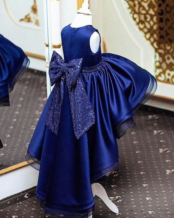 Royal Blue Girl Dress Elegant Bow Knot ...