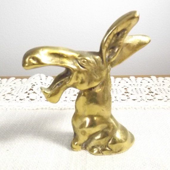 Vintage Elephant Trunk Up Gold Brass Statue Sculpture Figure Style Home Decor #1