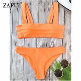 ZAFUL Bikini New Wide Straps Padded Bandeau Bikini Set Sexy Square Neck Pullover...