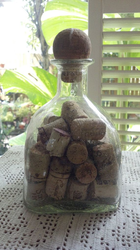 patron tequila bottle filled with corks glass by pattiespassion, $9.99 | Crafty Ideas | Pinterest