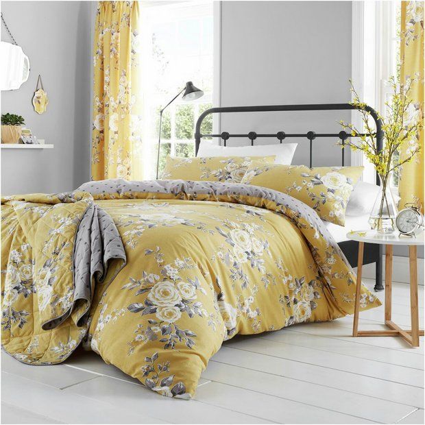 Catherine Lansfield Canterbury Floral Bedding Duvet Set Bedspread Yellow Blue