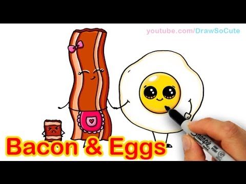 How to Draw Cartoon Bacon and Eggs Breakfast Cute and Easy ...