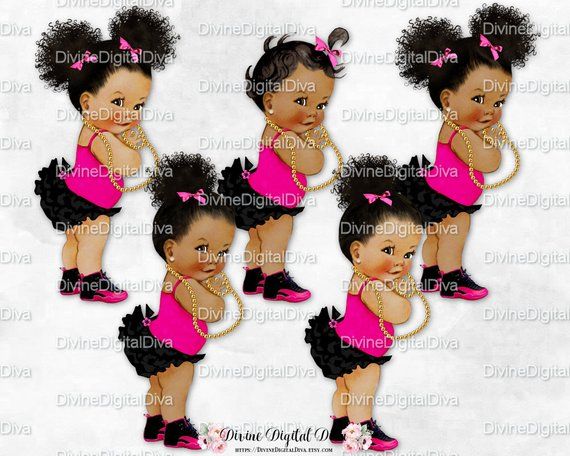Baby Girl 3 Skin Tones Ruffle Pants Coral /& Gold Sneakers Pony Pattern Clipart Instant Download