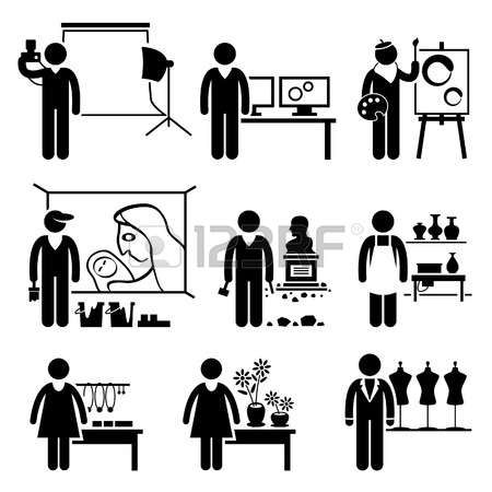 Artistic Designer Jobs Occupations Careers - Photographer, Graphic, Painter, Mural Artist, Sculptor, Pottery, Handcraft, Florist, Fashion Vector