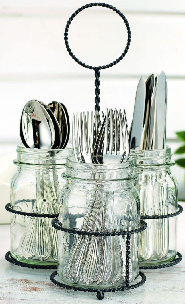 16 Ideas Para Reutilizar Frascos De Vidrio En Todo Tu Hogar Frasco De Vidrio Reutilizar Frascos Organizador De Cubiertos