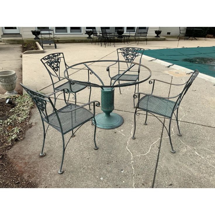 1950s Vintage Woodard Garden Wrought Iron Patio Set Of 5 Furniture Vintage Patio Furniture, 1950 S Woodard Outdoor Furniture