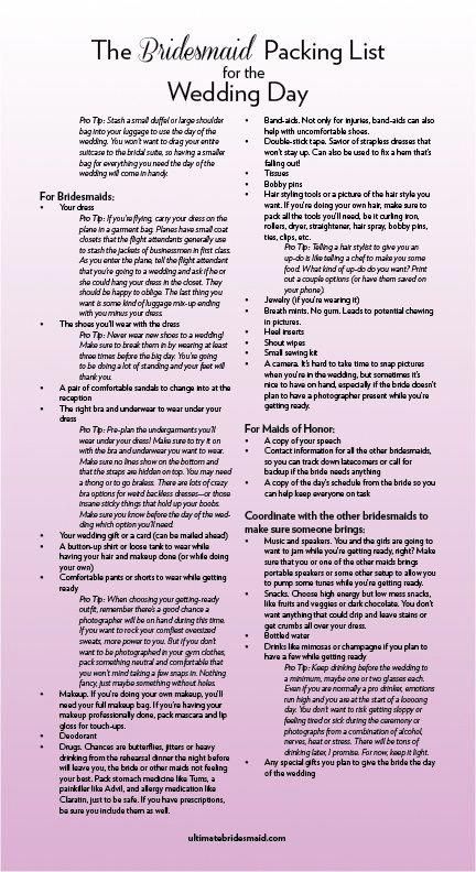 bridesmaid wedding day packing list weddingplanninglist wedding