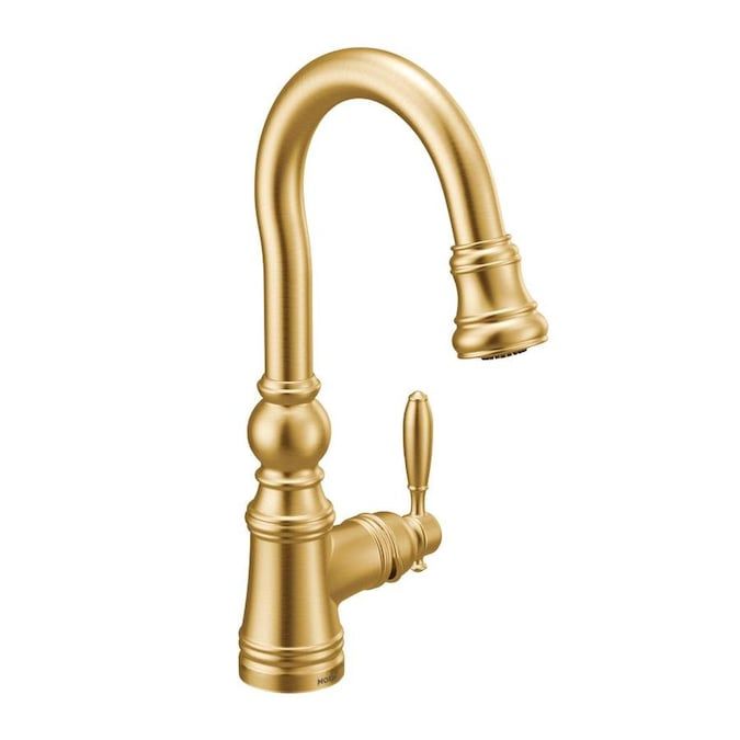 Moen Weymouth Brushed Gold 1 Handle Deck Mount Bar And Prep Handle Kitchen Faucet Lowes Com Bar Faucets Kitchen Faucet Faucet