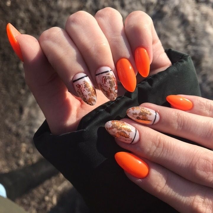 Neon orange manicure