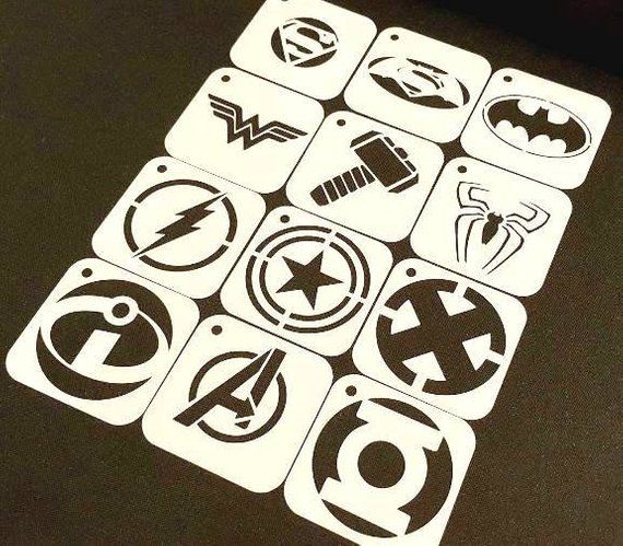 SUPERHERO Set of 6pcs Stencils FLASH CAPTAIN AMERICA X MAN INCREDIBLES AVENGERS