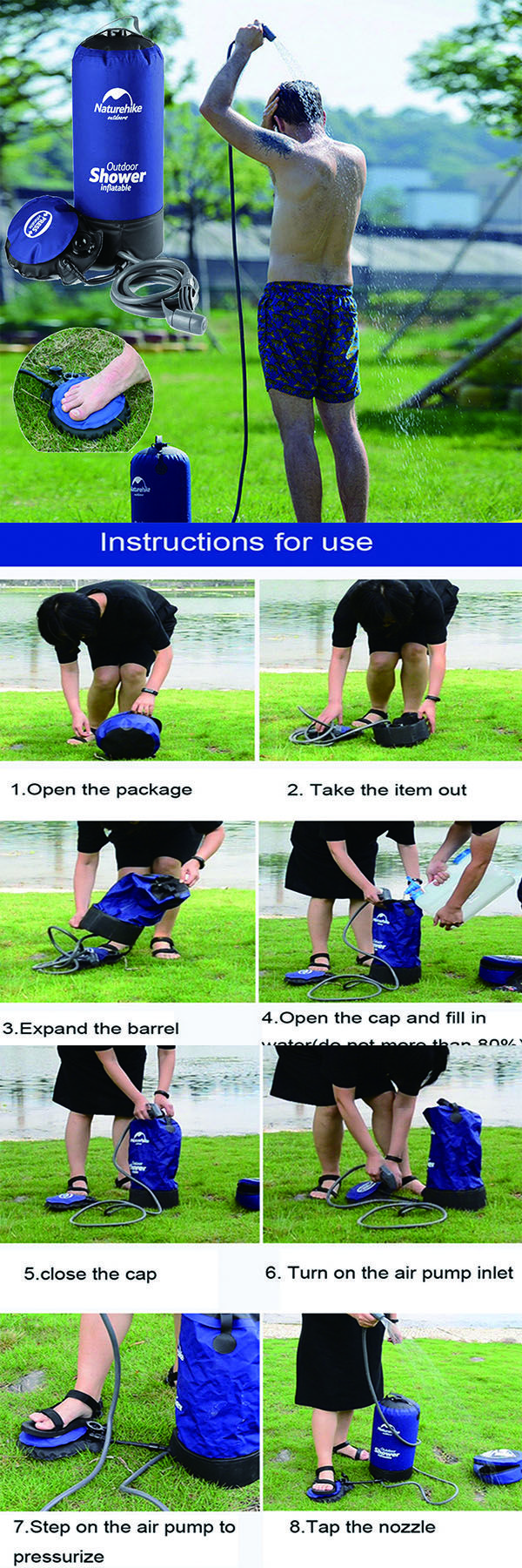 8L Portable Inflatable Shower Bag Folding Barrel Camping Water Storage Outdoor 8L Portable Inflatable Shower Bag Folding Barrel Camping Water Storage Outdoor