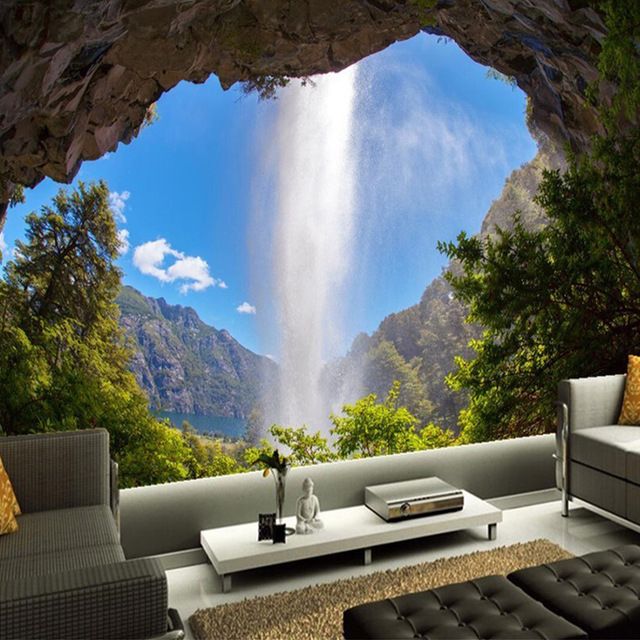 Personalizado De La Foto 3d Cueva Cascada Paisaje Natural Gran Mural De La Pared Papeles De La Decoración De Pared 3d Pared De La Habitación Decoración De Unas