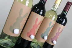 Osterhasen Weinetikett Tischdekoration, Babyparty Dekorationen, PomPom Bunny Wine img