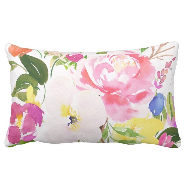 Colorful Watercolor Spring Blooms Floral Lumbar Pillow Zazzle Com Whimsical Pillows Pillows Spring Blooms