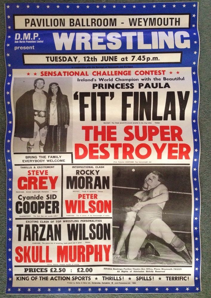 scarce genuine wrestling event poster fit finlay motivation for teamwork