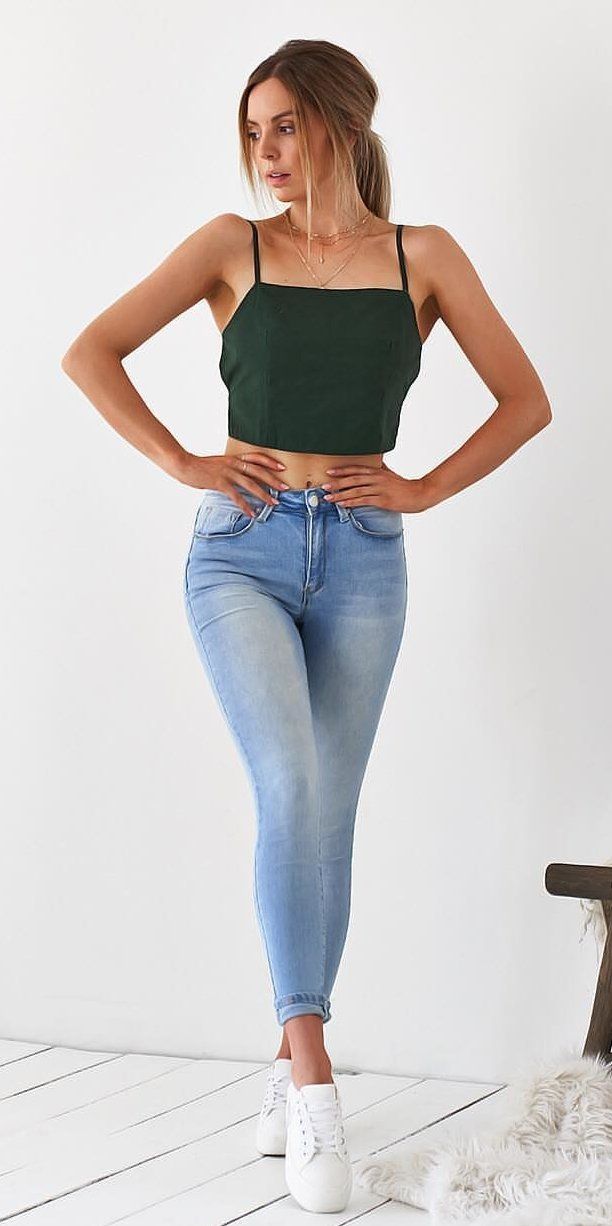 green crop top #spring #outfits
