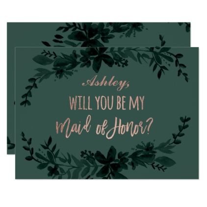 Rose gold script Floral green maid of honor Card - script gifts template templates diy customize personalize special