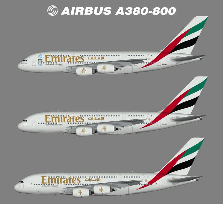 three airplanes are shown side by side with the words emirates on them and an eiffle's logo