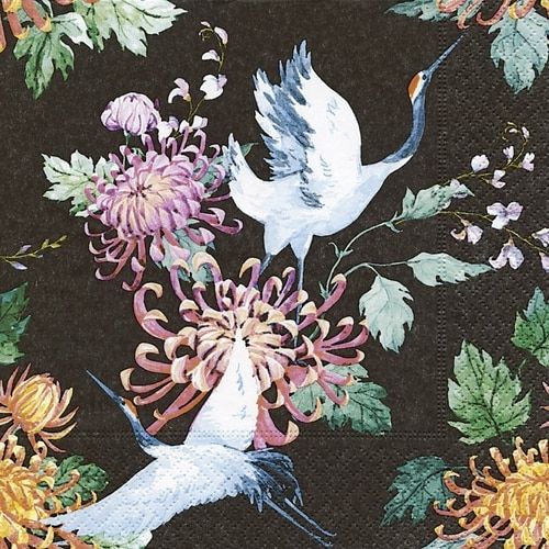 4 Lunch Paper Napkins for Decoupage Party Table Craft Vintage Japanese Cranes