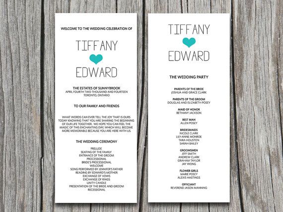 9 Best Wedding Images On Pinterest Program Templates Diy Typography With Heart Wedding Program By Paintthedaydesigns