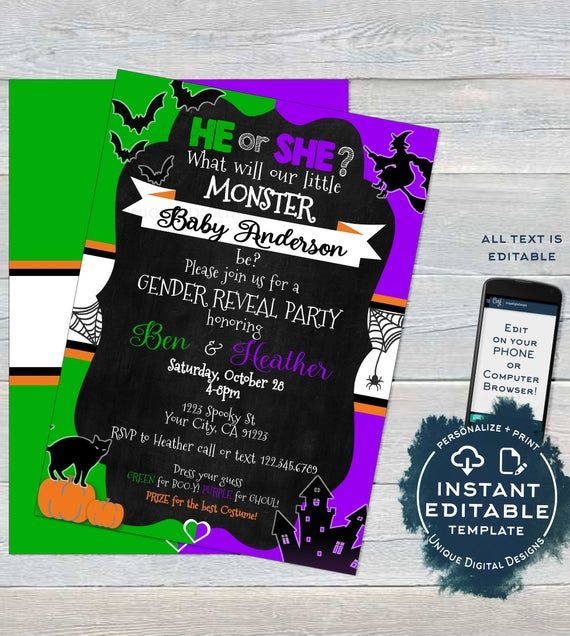 Boo-y or Gouhl Halloween Baby Shower Couples Party Invite INSTANT DOWNLOAD EDITABLE Halloween Baby-Q Gender Reveal Party Invitation