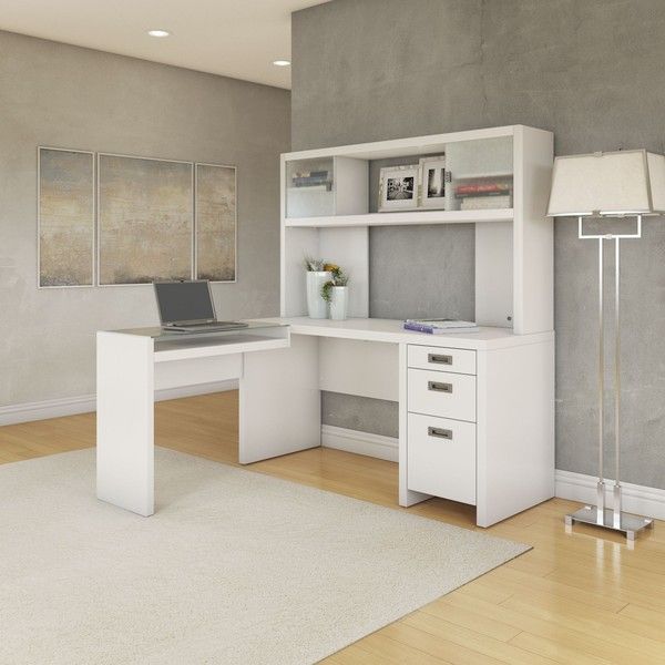 Best 25+ White Desk With Hutch Ideas On Pinterest White Desks kathy ireland Office New York Skyline L-shaped Desk with Hutch ($868) ❤ - Best 25+ White Desk With Hutch Ideas On Pinterest White Desks