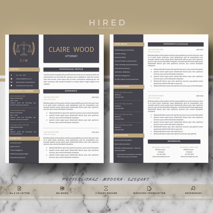 Legal Resume Template for Word: Claire2 - 100% Editable. - Instant Digital Download. - US Letter & A4 size format included. - Mac & PC Compatible using Ms Word. Attorney Resume Template for MS Word. Lawyer Resume. If you like this template but you are not a Lawyer, you can adapt it for your profession. All our templates are easily editable 100%