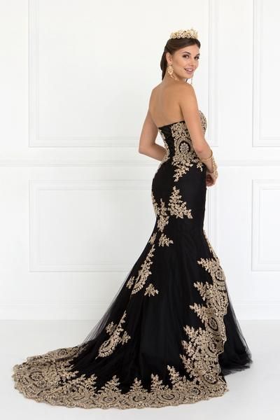 Gold Embroidered Prom Dress