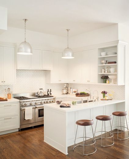 Transitional Kitchen by Jute Interior Design, one open ...