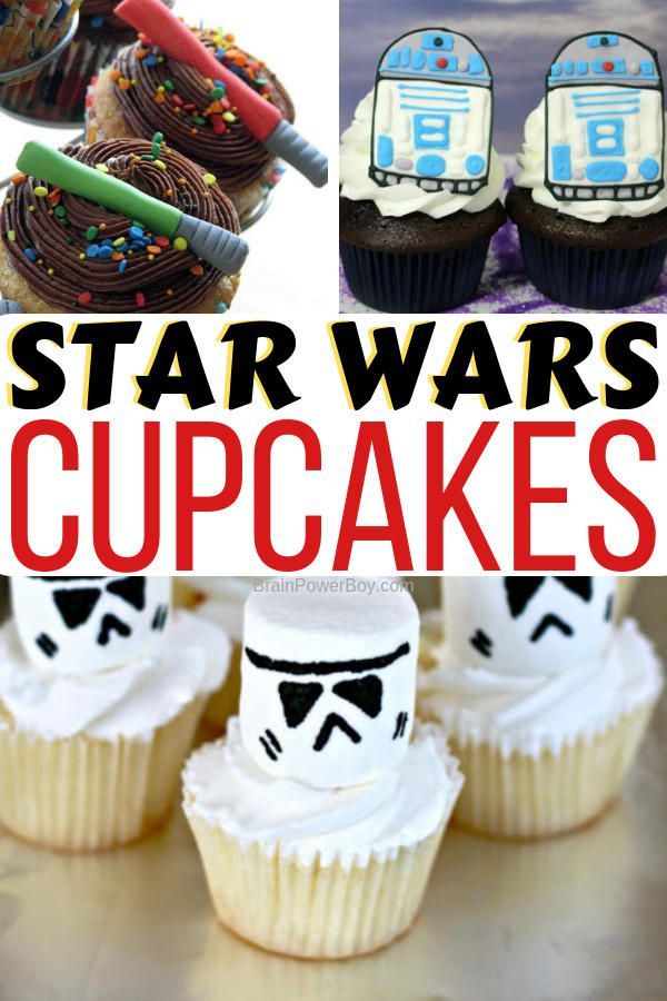 star wars cupcakes with chocolate frosting and sprinkles