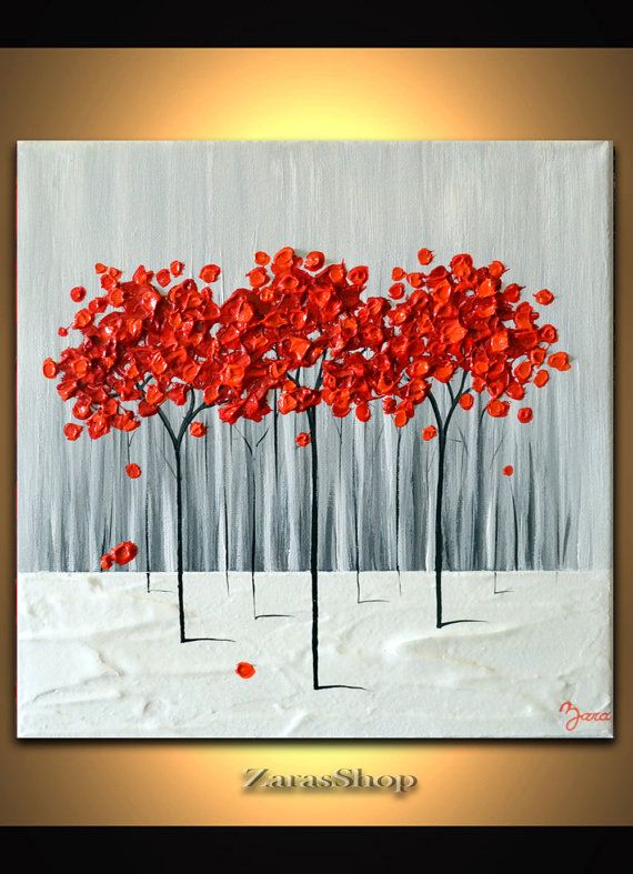 Modern Art 12 x 12 Textured painting, Red Tree Painting, Abstract Landscape, unique wall decor gift Modern Art 12 x 12 Textured painting, Red Tree Painting, Abstract Landscape, unique wall decor gift