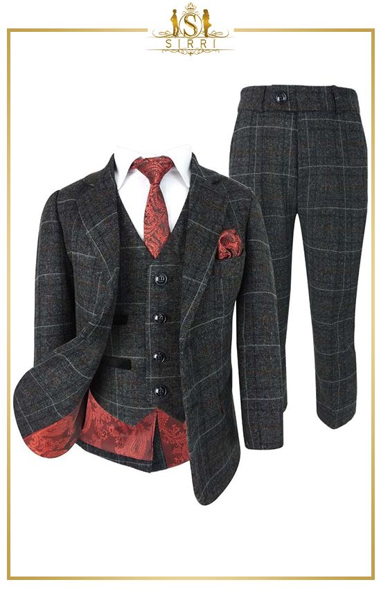 Designer Karo Tweed Kinder Jungen Anzug, Kohlengrau Kinder anzug Designer Karo Tweed Kinder Jungen Anzug, Kohlengrau Kinder anzug