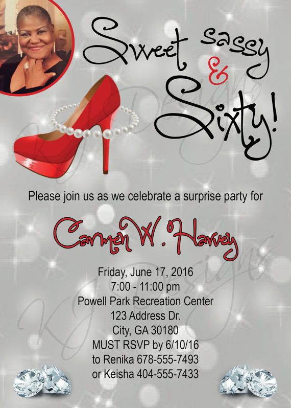 silver diamonds 60th birthday invitation sweet sassy sixty red
