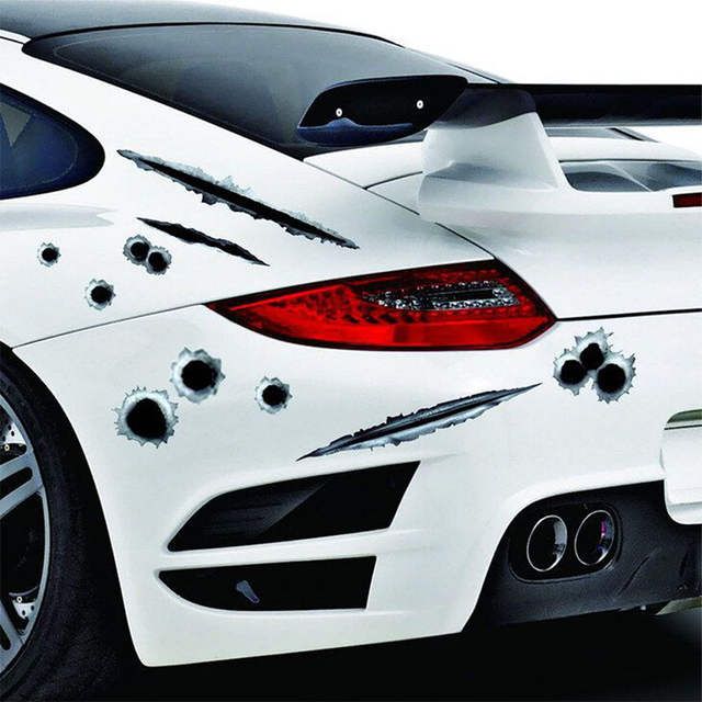 3D Bullet Holes Scratch Car Sticker Decals Waterproof Motorcycle Vehicle Decor