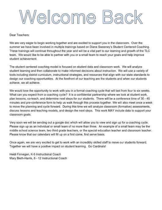 welcome letter tlc with images literacy coaching math instructional letter