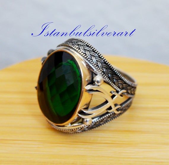 Ottoman Men Ring Turkish Handmade Silver Men Ring 925k Sterling Silver Ring Men/'s Jewelry Mens Handmade Ring Emerald Ring Gift for Him