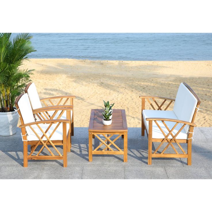 Safavieh Fontana Wood 4 Piece Outdoor Conversation Set ... Safavieh Fontana Wood 4 Piece Outdoor Conversation Set ... on Safavieh Fontana Patio Set id=44743