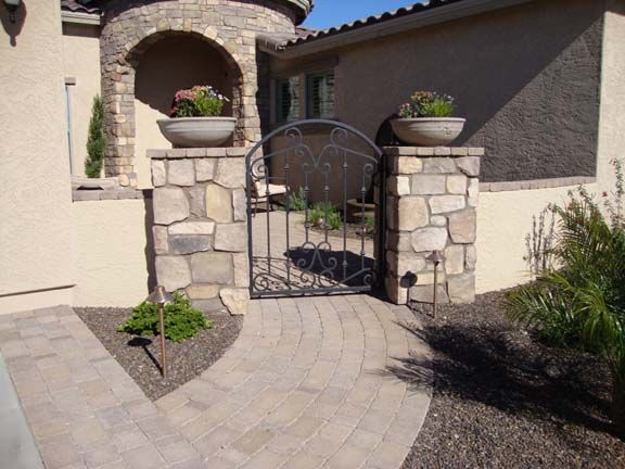 Best 25 Front Courtyard Ideas On Pinterest Small Mediterranean Arizona Front Yard Landscape Courtyard With Paver Walkway Cultured Stone And Gate