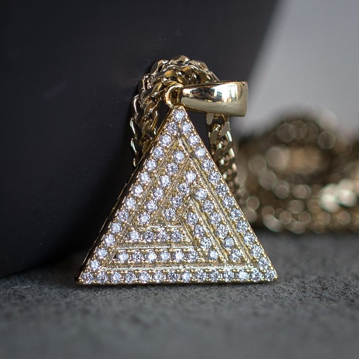 14k Yellow Gold Plated Egyptian Pyramid Necklace 29 99 Diamond Pendant Statement Rings - Tsv Custom Pendants