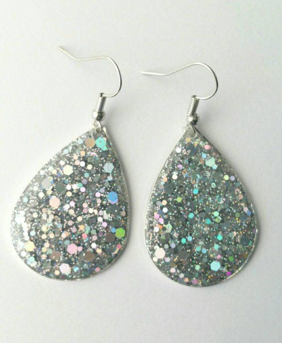 Pink Holographic Teardrop Resin Earrings