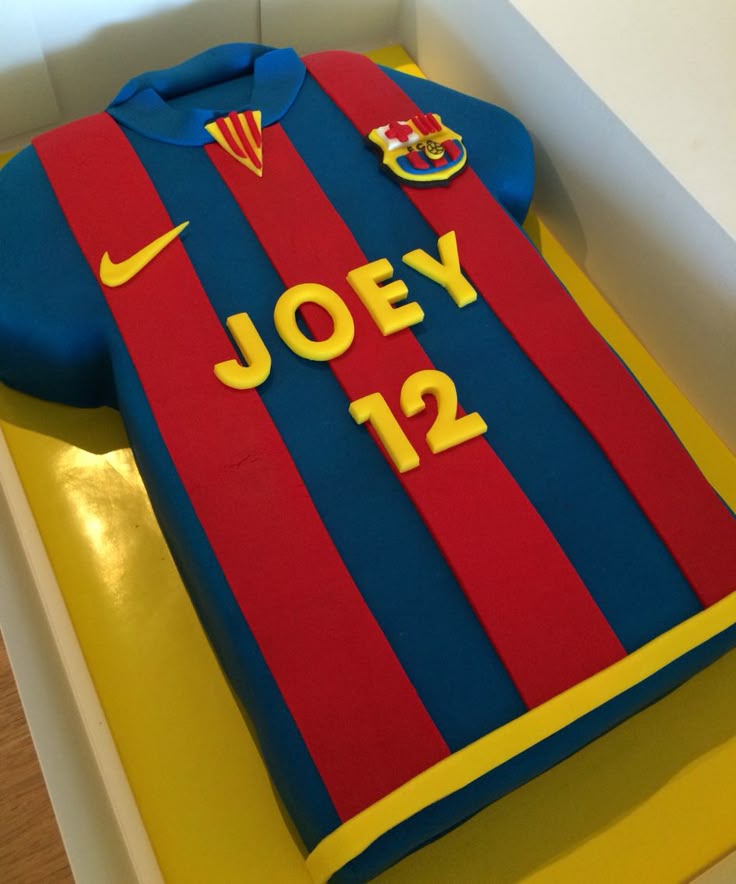 Barcelona Soccer Jersey Cake … | Soccer birthday cakes, Shirt cake