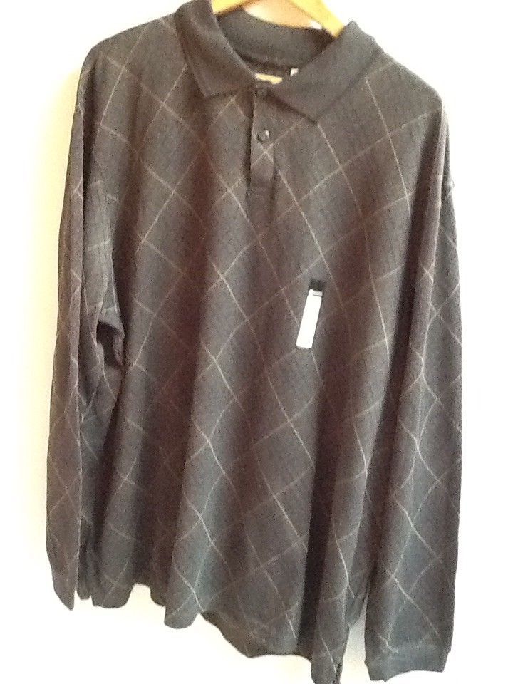 Haggar shirt, men's size xxl grey argyle long sleeves jersey polo knit ...