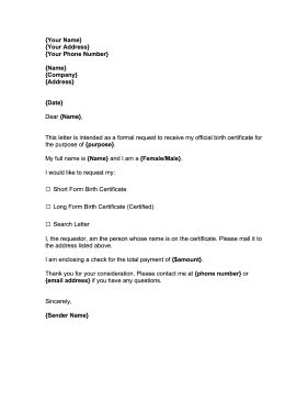 REQUEST FOR BIRTH CERTIFICATE. Perfect for people who need official forms for traveling, genealogy or employment purposes, this free, printable notice requests birth certificates. Free to download and print