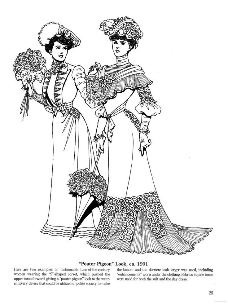 Late Victorian and Edwardian Fashions coloring page | Fashion coloring book, Coloring